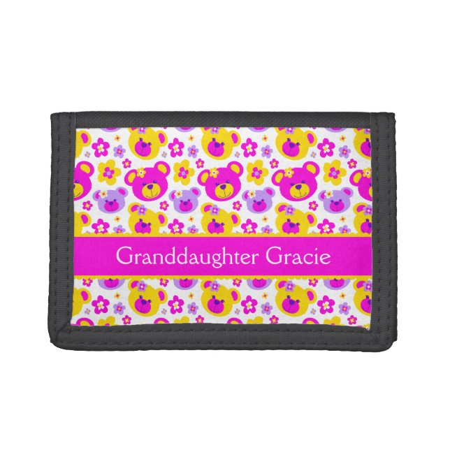 Teddy bear patterned personalized name wallet (Front)