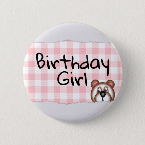 Teddy Bear Peekaboo birthday girl Button