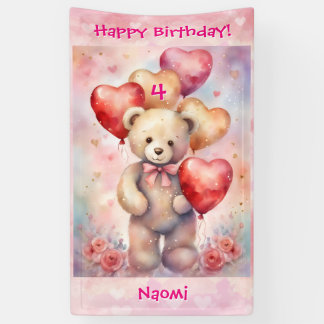 Teddy Bear Personalize Girl's Name & Age Banner