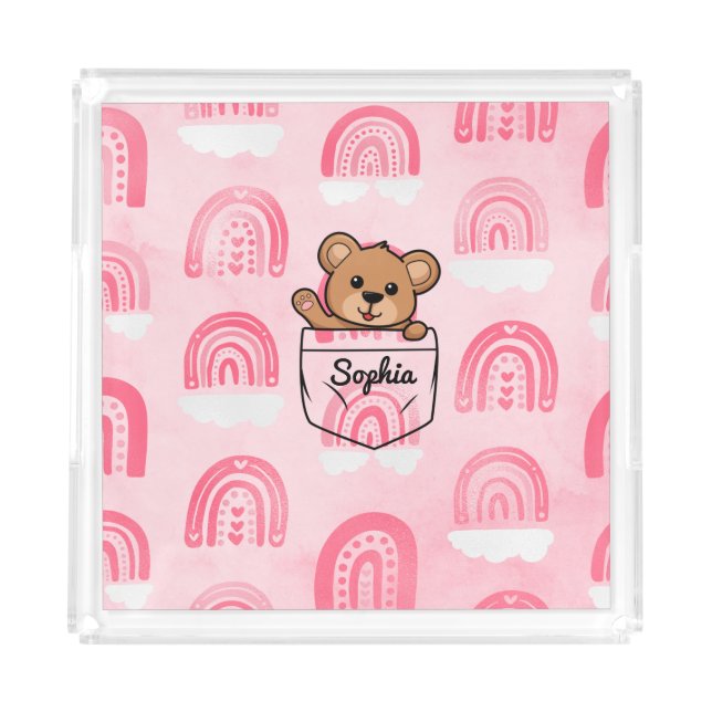 Teddy Bear Personalized Animal Pocket     Acrylic Tray (Front)
