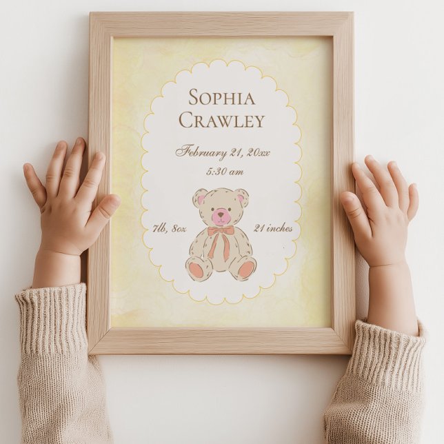 Teddy Bear Personalized Birth Info Nursery Poster (Teddy Bear Personalized Birth Info Nursery Poster)