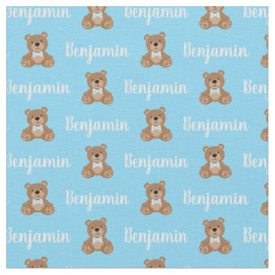 Teddy Bear Personalized Blue Name Fabric