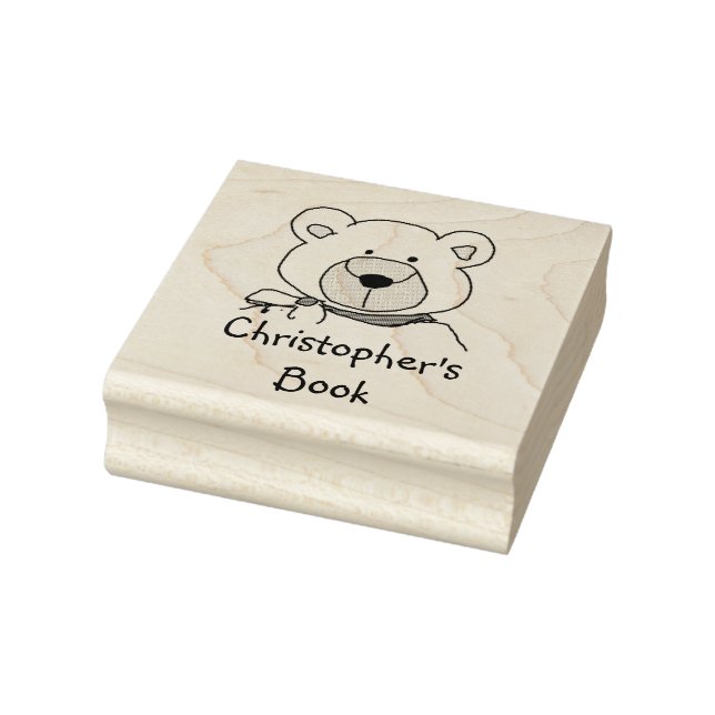 Teddy Bear Personalized Bookplate Wood Art Stamp (Stamp)