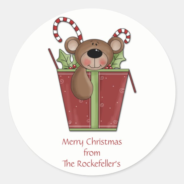 Teddy Bear Personalized Christmas Stickers (Front)