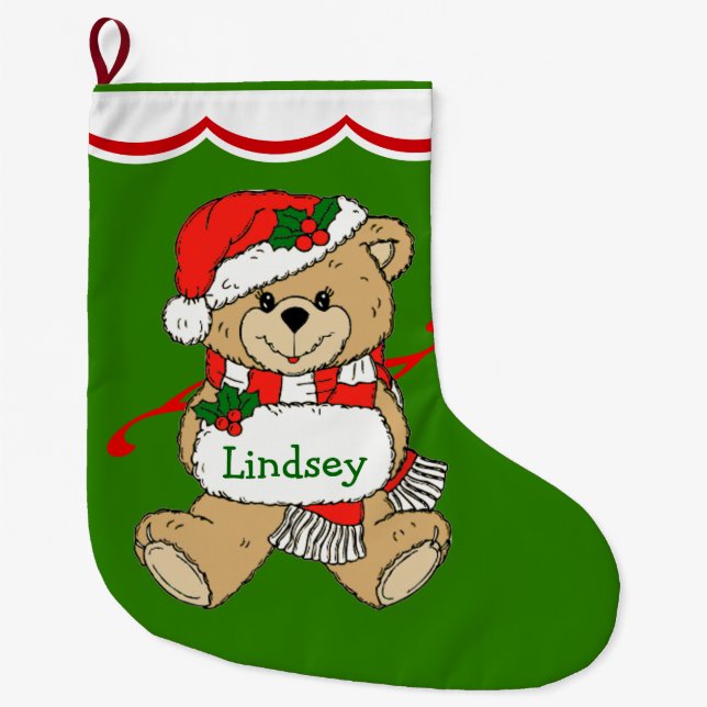Teddy Bear Personalized Large Christmas Stocking (Front)