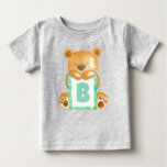 Teddy Bear Personalized Monogram Watercolor  Baby T-Shirt