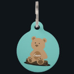 Teddy Bear Personalized Pet ID Tag<br><div class="desc">A cute Teddy Bear sitting on a log,  has your pet's name on its belly. On the back,  personalize with your contact details. Add your pet's name and your contact information by following the "Personalize this template" link.</div>