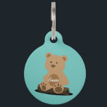 Teddy Bear Personalized Pet ID Tag<br><div class="desc">A cute Teddy Bear sitting on a log,  has your pet's name on its belly. On the back,  personalize with your contact details. Add your pet's name and your contact information by following the "Personalize this template" link.</div>