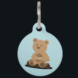 Teddy Bear Personalized Text Pet ID Tag<br><div class="desc">A cute Teddy Bear sitting on a log,  has your pet's name on its belly. On the back,  personalize with your contact details. Add your pet's name and your contact information by following the "Personalize this template" link.</div>