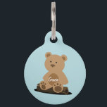Teddy Bear Personalized Text Pet ID Tag<br><div class="desc">A cute Teddy Bear sitting on a log,  has your pet's name on its belly. On the back,  personalize with your contact details. Add your pet's name and your contact information by following the "Personalize this template" link.</div>