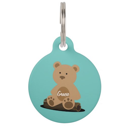Teddy Bear Personalized White Text Pet ID Tag