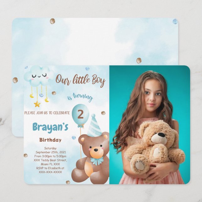 Teddy Bear Photo Invitation (Front/Back)