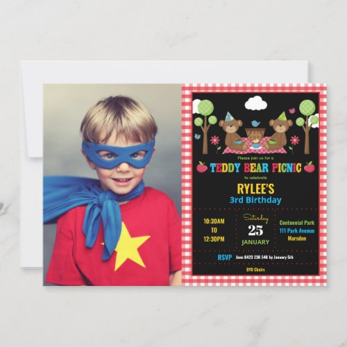 Teddy Bear Picnic 1st Birthday Girl Boy Photo Invitation