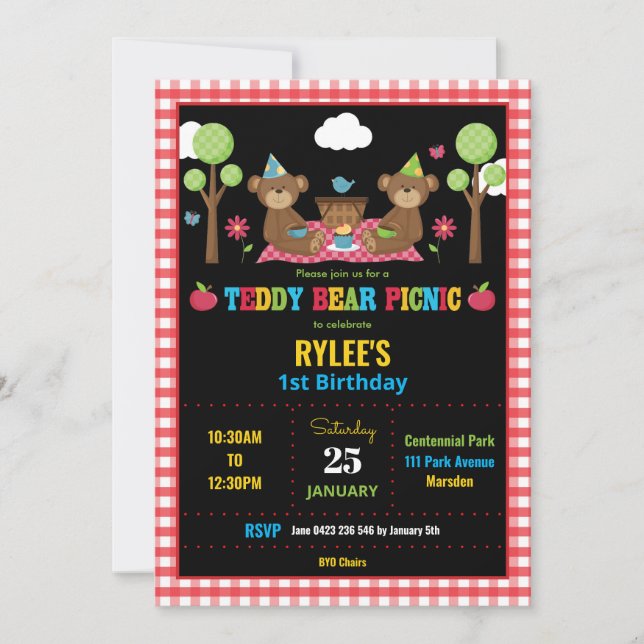 Teddy Bear Picnic 1st Birthday Party Boy Girl Invitation (Front)