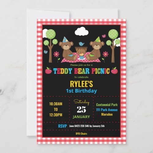Teddy Bear Picnic 1st Birthday Party Boy Girl Invitation