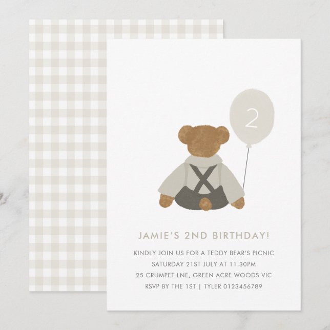 Teddy Bear Picnic Baby Birthday Invite (Front/Back)