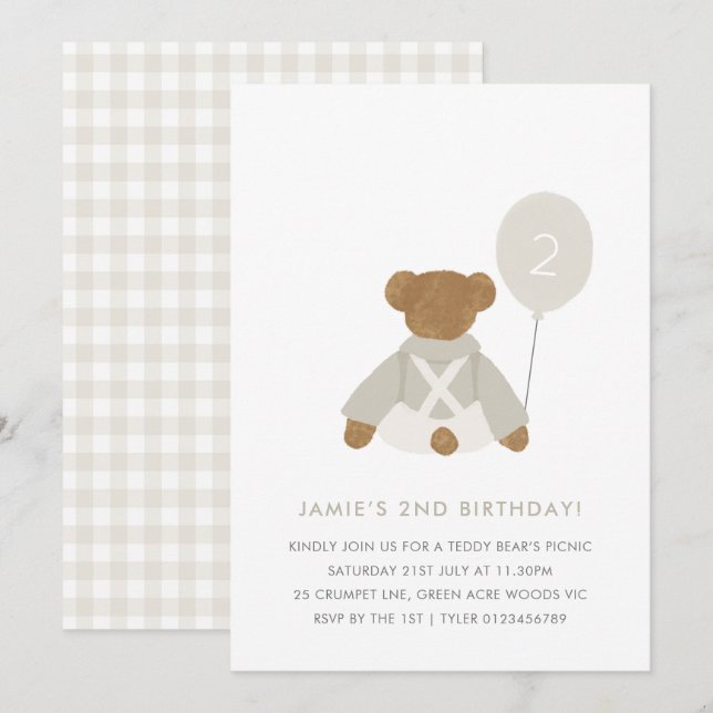 Teddy Bear Picnic Baby Birthday Invite (Front/Back)