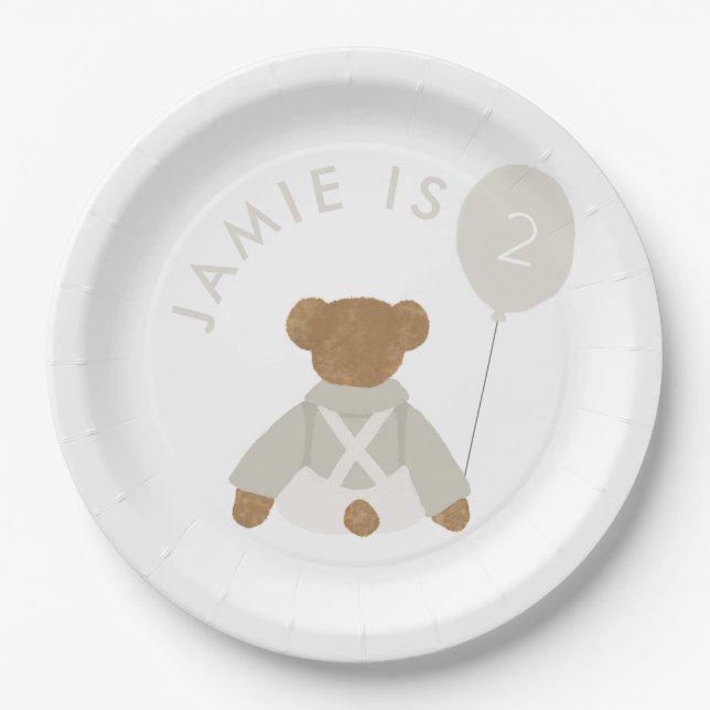 Teddy Bear Picnic Baby Birthday Invite Paper Plates (Front)