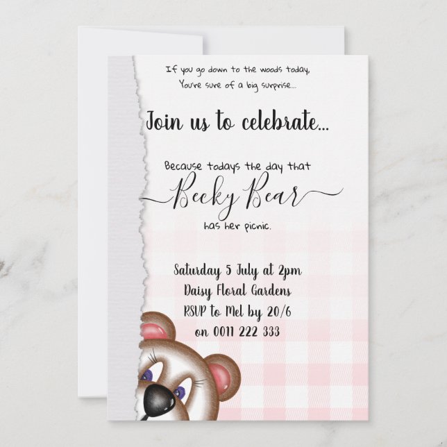 Teddy bear picnic birthday invitation (Front)