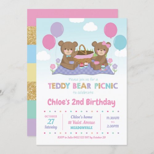 Teddy Bear Picnic Birthday Invitations Girl