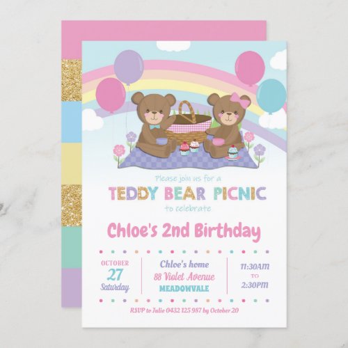 Teddy Bear Picnic Birthday Invitations Girl