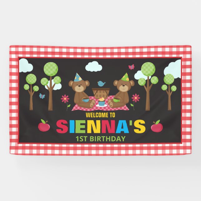 Teddy Bear Picnic Birthday Party Backdrop Banner (Horizontal)