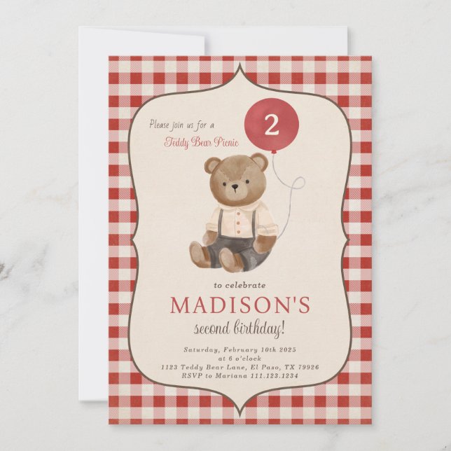 Teddy Bear Picnic Birthday Party Invitation (Front)