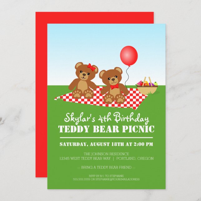 Teddy Bear Picnic Birthday Party Invitation (Front/Back)