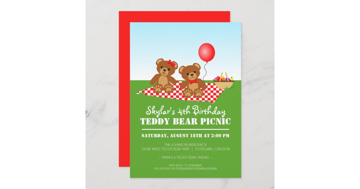 Teddy Bear Picnic Birthday Party Invitation | Zazzle