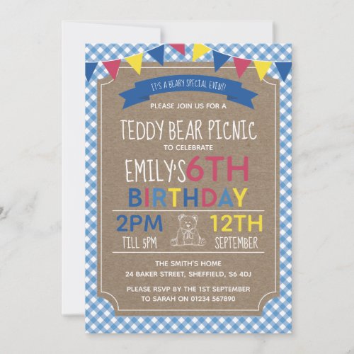 Teddy Bear Picnic birthday party invitation