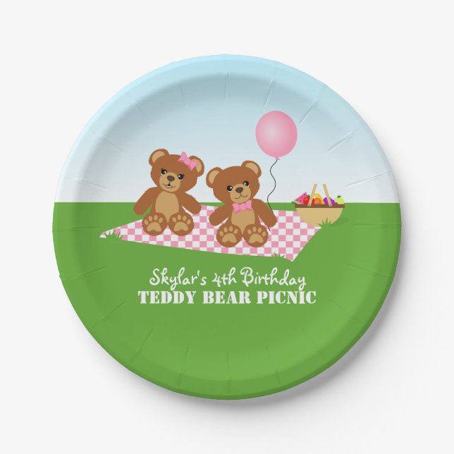 Teddy Bear Picnic Birthday Party Paper Plates (Front)