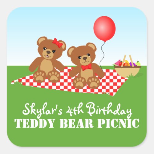 Teddy Bear Picnic Birthday Party Square Sticker