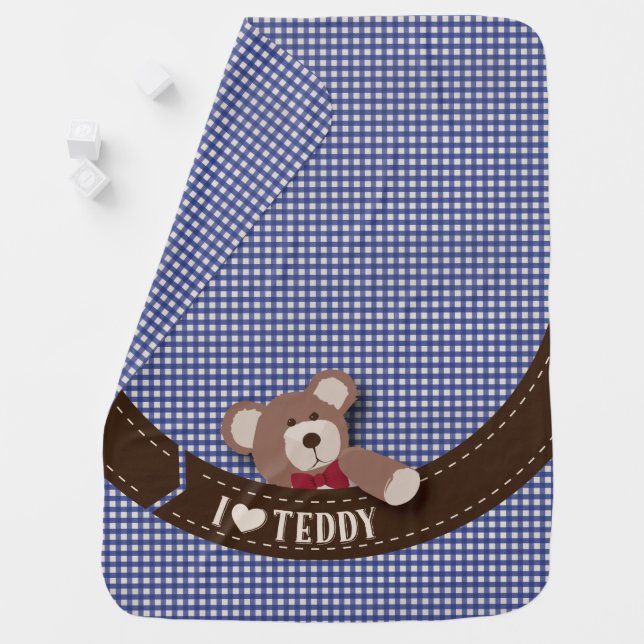 Teddy Bear Picnic- Blue Gingham Baby Blanket (In Situ)