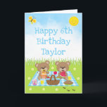 Teddy Bear Picnic Blue Gingham Happy Birthday Card<br><div class="desc">This cute and whimsical birthday card can be personalized with a name or title, such as son, grandson, nephew, friend etc. It features adorable bears having a picnic on a blue gingham cloth with treats such as honey, watermelon, strawberry jam, lemonade and pie. In the background is a bright blue...</div>