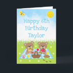 Teddy Bear Picnic Blue Gingham Happy Birthday Card<br><div class="desc">This cute and whimsical birthday card can be personalized with a name or title, such as son, grandson, nephew, friend etc. It features adorable bears having a picnic on a blue gingham cloth with treats such as honey, watermelon, strawberry jam, lemonade and pie. In the background is a bright blue...</div>