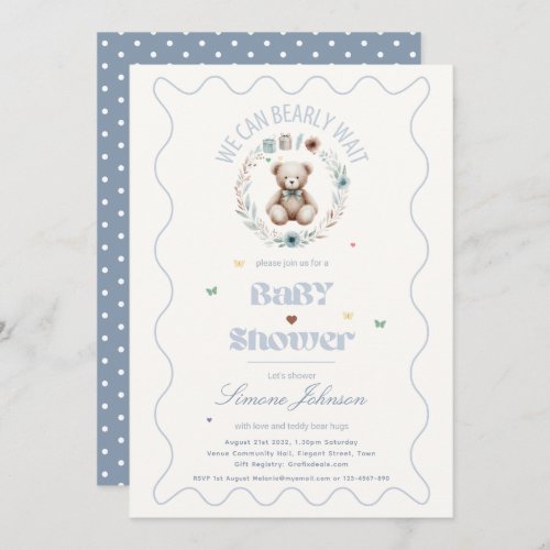 Teddy Bear Picnic Boho Baby Shower Theme Boys Invitation