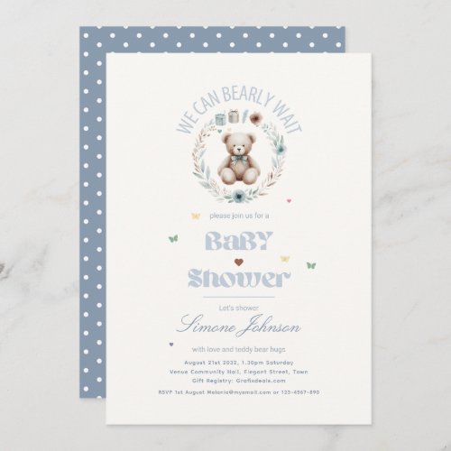 Teddy Bear Picnic Boho Baby Shower Themed Boys Invitation