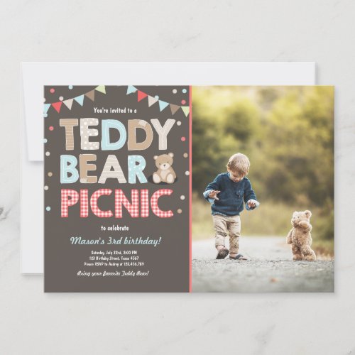 Teddy Bear Picnic Boy birthday Invitation Blue