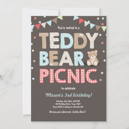 Teddy Bear Picnic Boy birthday Invitation Blue