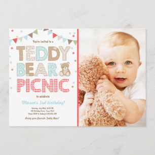 Teddy Bear Picnic Boy birthday Invitation Blue