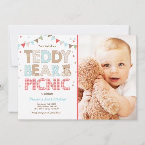 Teddy Bear Picnic Boy birthday Invitation Blue