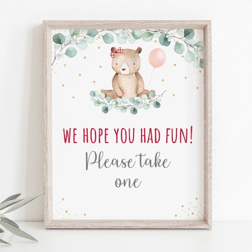 Teddy Bear Picnic Floral Birthday Favor Sign