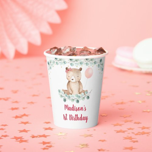 Teddy Bear Picnic Floral Birthday Paper Cups