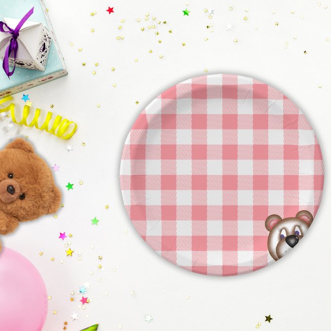 Teddy bear picnic gingham  paper plates (Creator Uploaded)