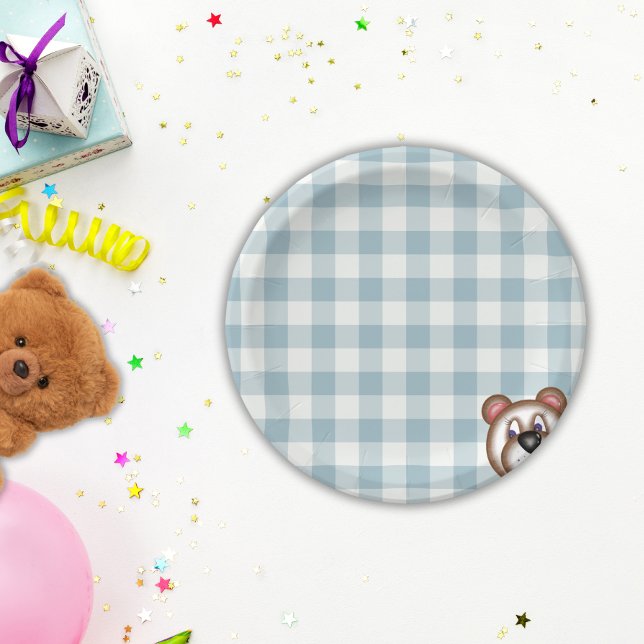 Teddy bear picnic gingham  paper plates (Creator Uploaded)