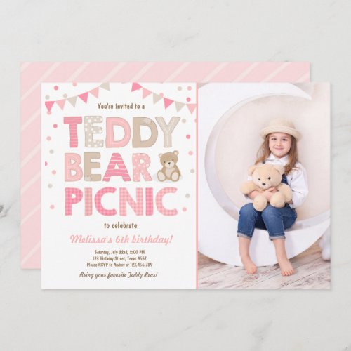 Teddy Bear Picnic Girl birthday Invitation Pink