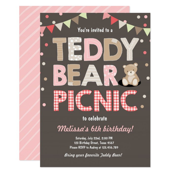 Teddy Bear Picnic Girl birthday Invitation Pink | Zazzle.com