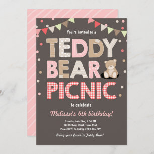 Teddy Bear Picnic Girl birthday Invitation Pink