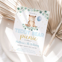 Teddy Bear Picnic Greenery Boy Birthday Invitation