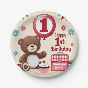 Teddy Bear Picnic Happy 1st Birthday Paper Plate
